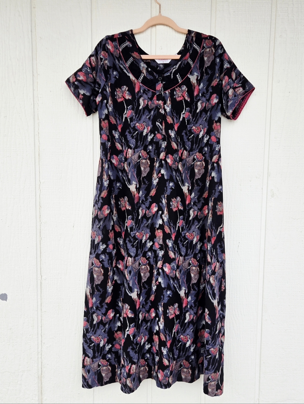 Sukanya Loungewear Floral Short Sleeve Maxi Dress Black Medium